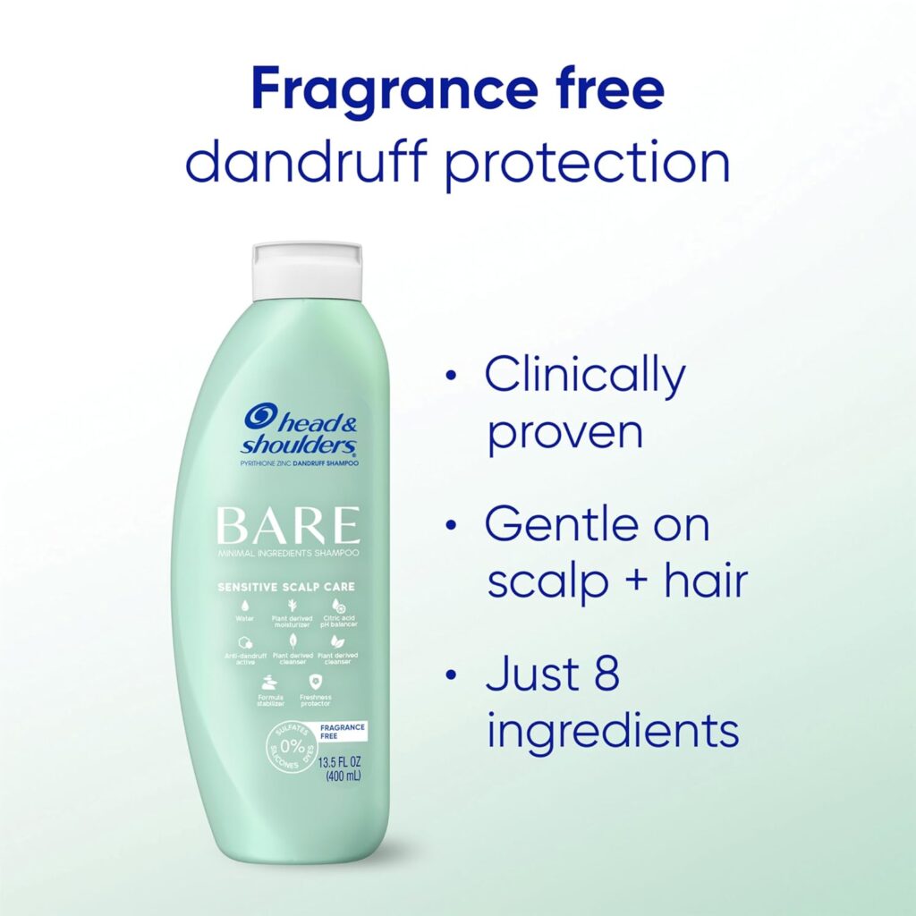 Head & Shoulders BARE Dandruff Shampoo Twin Pack, Fragrance-Free, Sensitive Scalp Care, Sulfate-Free, Silicone-Free, Dye-Free, Eco-Friendly Bottles, Safe for All Hair Types, 13.5 Fl Oz Each (Set of 2) Head & Shoulders BARE Dandruff Shampoo Twin Pack, Fragrance-Free, Sensitive Scalp Care, Sulfate-Free, Silicone-Free, Dye-Free, Eco-Friendly Bottles, Safe for All Hair Types, 13.5 Fl Oz Each (Set of 2)