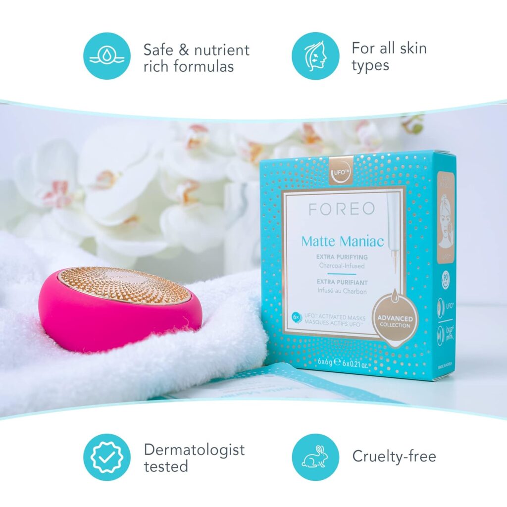 FOREO Matte Maniac Advanced Collection 2.0 UFO-Activated Facial Mask - Hydrating Facial - Beauty & Personal Care - Witch Hazel & Charcoal - For All Skin Types & Blemish-prone - Oily Skin - 6 pcs FOREO Matte Maniac Advanced Collection 2.0 UFO-Activated Facial Mask - Hydrating Facial - Beauty & Personal Care - Witch Hazel & Charcoal - For All Skin Types & Blemish-prone - Oily Skin - 6 pcs