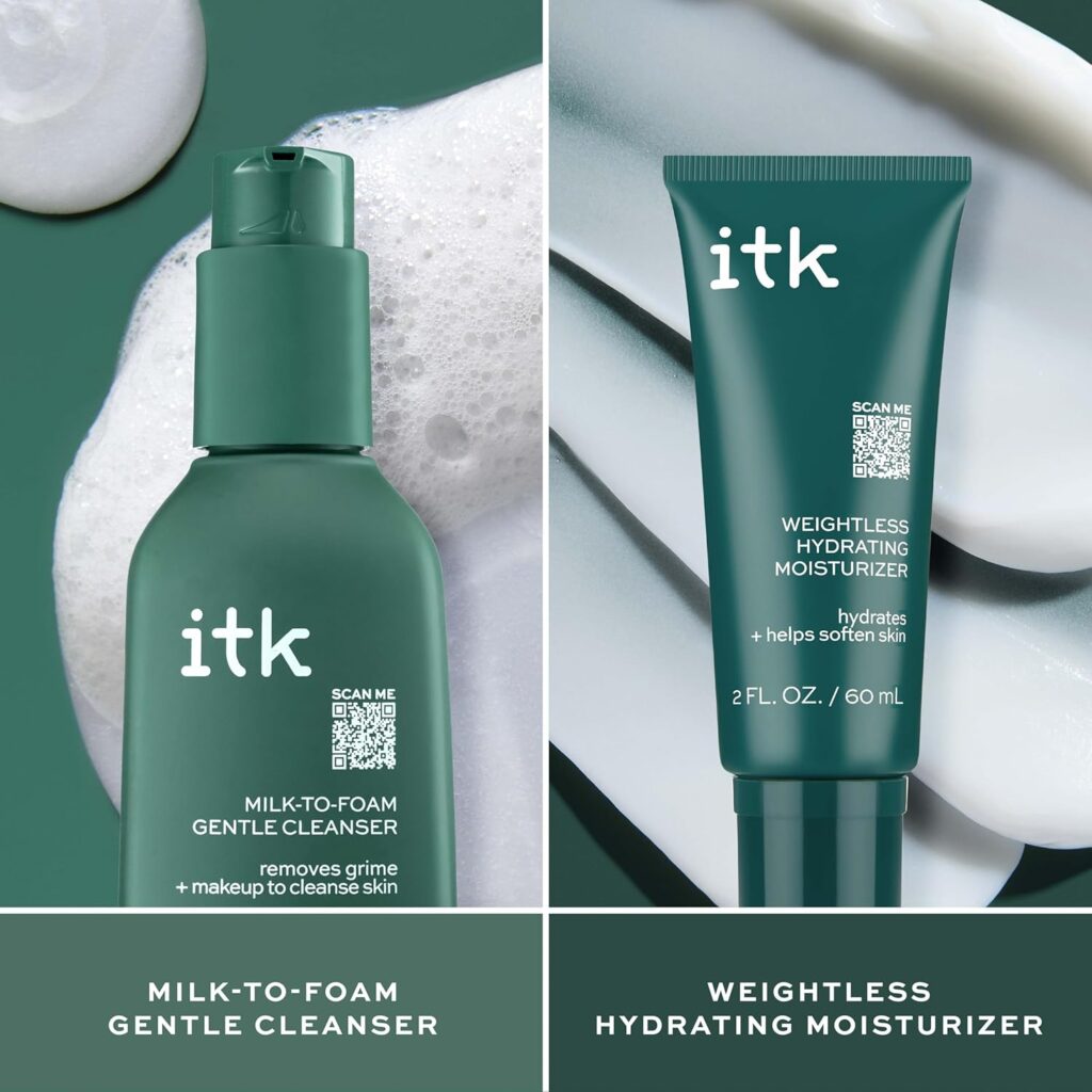 ITK Skincare Cleanser Moisturizer Set - Milk-To-Foam Face Wash Cleanser + Weightless Hydrating Moisturizer for Smooth and Nourished Skin - Helps Remove Makeup + Hydrate Skin - Skincare Gift Set ITK Skincare Cleanser Moisturizer Set - Milk-To-Foam Face Wash Cleanser + Weightless Hydrating Moisturizer for Smooth and Nourished Skin - Helps Remove Makeup + Hydrate Skin - Skincare Gift Set