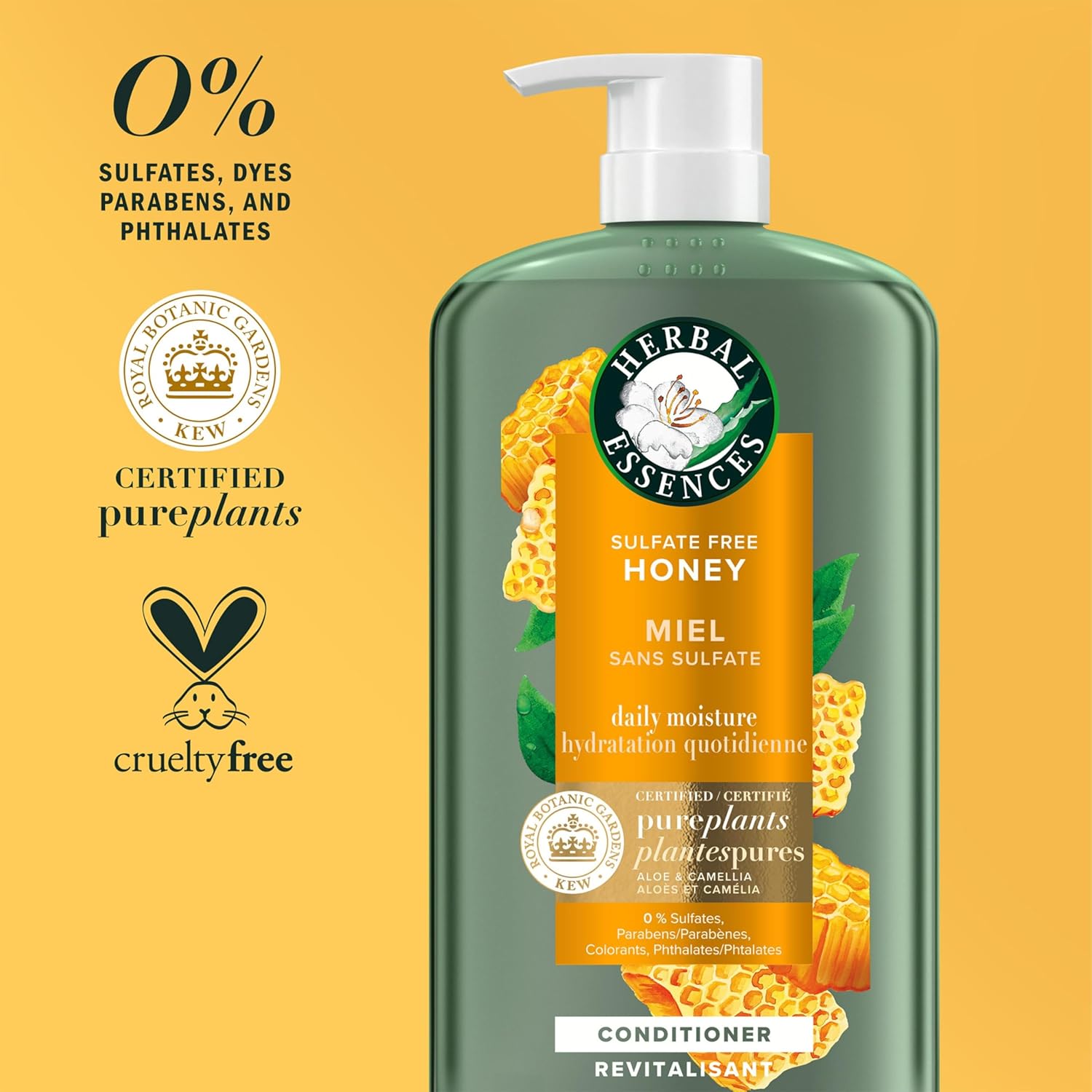Herbal Essences Honey & Vitamin B Daily Moisture Conditioner, Protects and Nourishes Dry Hair, Hydrating Conditioner with Certified Camellia Oil and Aloe Vera, Moisturizing and Safe For All Hair Types, 33.8oz