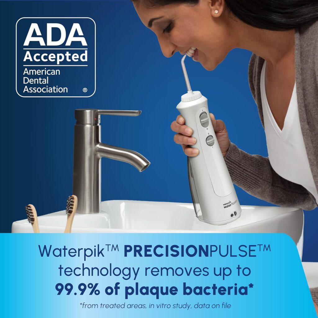 Waterpik Cordless Pearl Rechargeable Portable Water Flosser for Teeth, Gums, Braces Care and Travel with 4 Flossing Tips - ADA Accepted, WF-13 White, Packaging May Vary Waterpik Cordless Pearl Rechargeable Portable Water Flosser for Teeth, Gums, Braces Care and Travel with 4 Flossing Tips - ADA Accepted, WF-13 White, Packaging May Vary