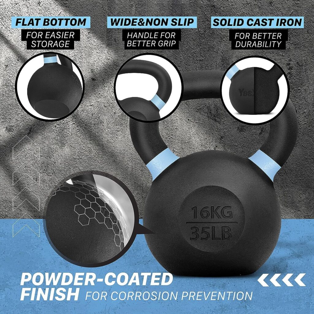 Yes4All Powder Coated Cast Iron Kettlebell Strength Training Kettlebells Weight Set for Full Body Workout, Home Gym Yes4All Powder Coated Cast Iron Kettlebell Strength Training Kettlebells Weight Set for Full Body Workout, Home Gym
