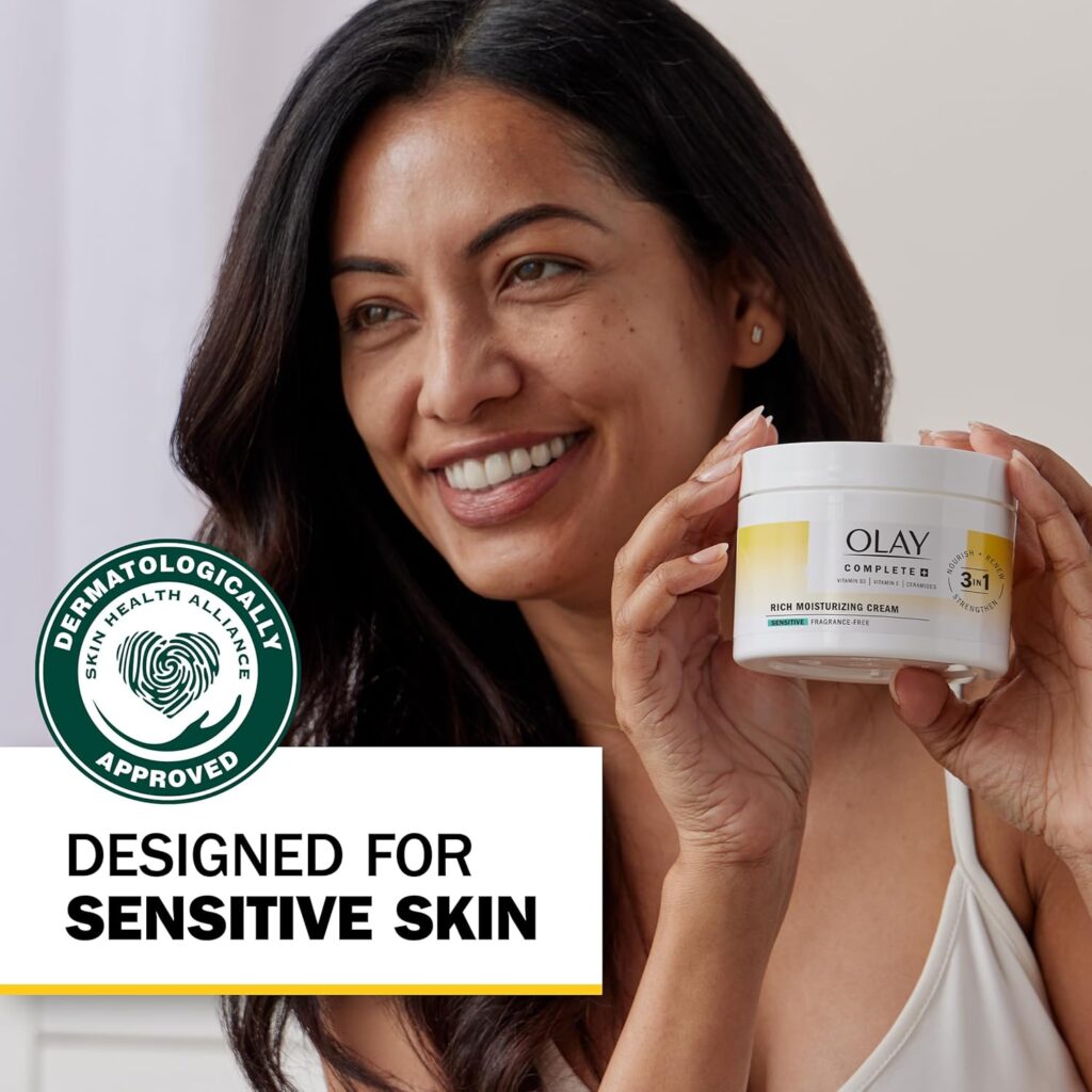 Olay Complete+ Rich Moisturizing Cream - Fragrance-Free, Gentle for Dry & Sensitive Skin, 3-in-1 Hydrating to Strengthen, Nourish, Renew - Niacinamide, Vitamin E, & Ceramides, 8.5 oz Olay Complete+ Rich Moisturizing Cream - Fragrance-Free, Gentle for Dry & Sensitive Skin, 3-in-1 Hydrating to Strengthen, Nourish, Renew - Niacinamide, Vitamin E, & Ceramides, 8.5 oz