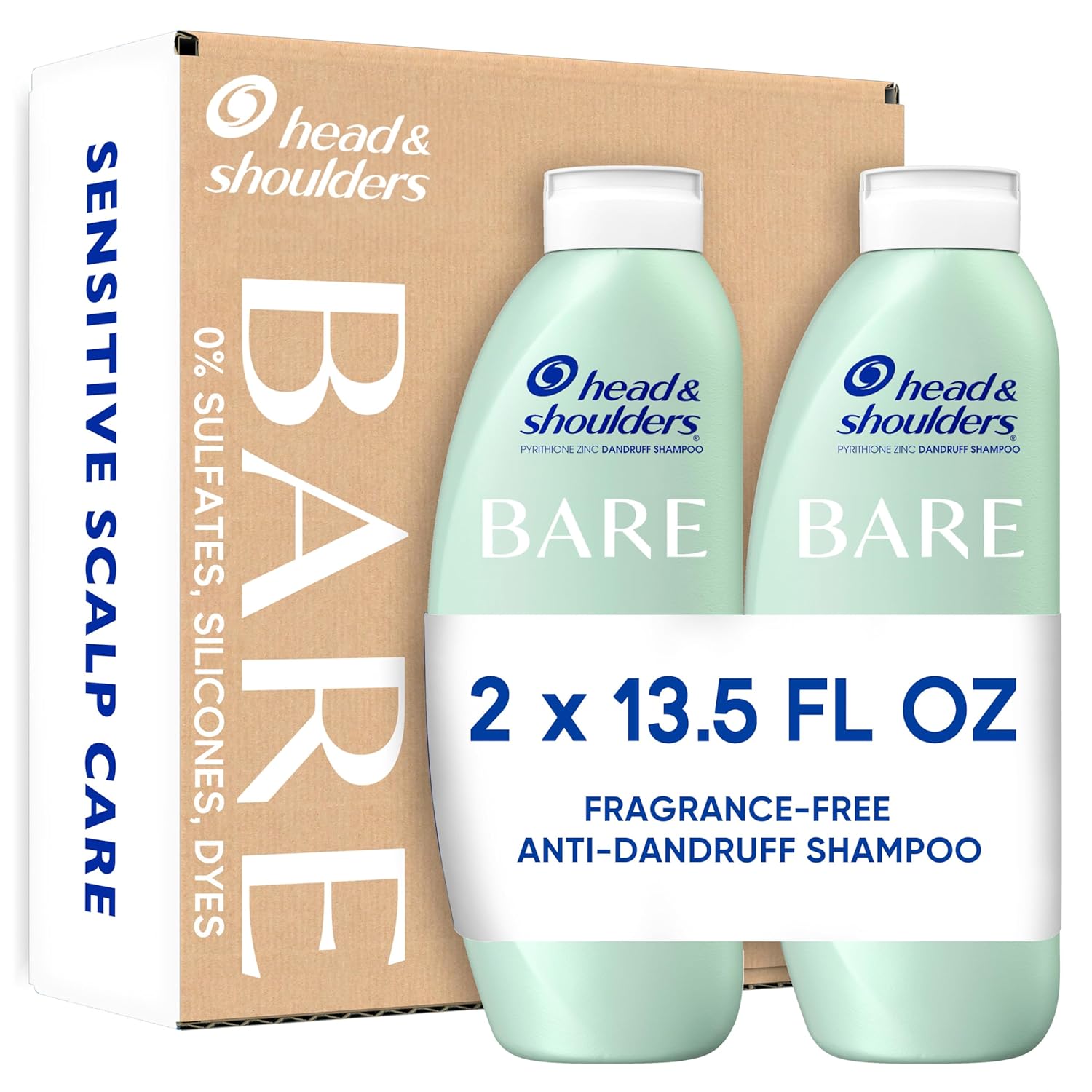 Head & Shoulders BARE Dandruff Shampoo Twin Pack, Fragrance-Free, Sensitive Scalp Care, Sulfate-Free, Silicone-Free, Dye-Free, Eco-Friendly Bottles, Safe for All Hair Types, 13.5 Fl Oz Each (Set of 2) Head & Shoulders BARE Dandruff Shampoo Twin Pack, Fragrance-Free, Sensitive Scalp Care, Sulfate-Free, Silicone-Free, Dye-Free, Eco-Friendly Bottles, Safe for All Hair Types, 13.5 Fl Oz Each (Set of 2)