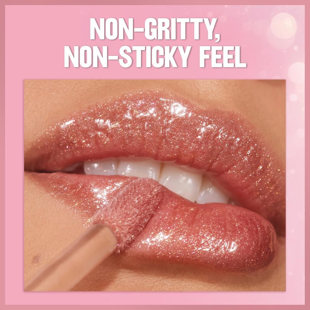 REVLON Super Lustrous Glimmer Gloss Gift Set, 3-Piece, Non-Sticky Lip Makeup, Plant-Based Glitter, High-Shine Finish, 008 Rose Glow, 005 Glazed Almond 001 Diamond Drama