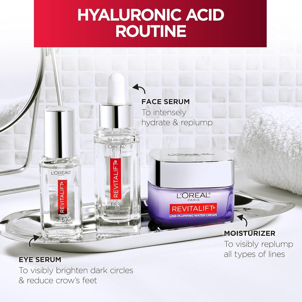 L'Oreal Paris Revitalift Moisturizer Hyaluronic Acid Water Cream with Ceramides, Deeply Hydrating, Fragrance Free 1.7 oz + Serum Sample L'Oreal Paris Revitalift Moisturizer Hyaluronic Acid Water Cream with Ceramides, Deeply Hydrating, Fragrance Free 1.7 oz + Serum Sample