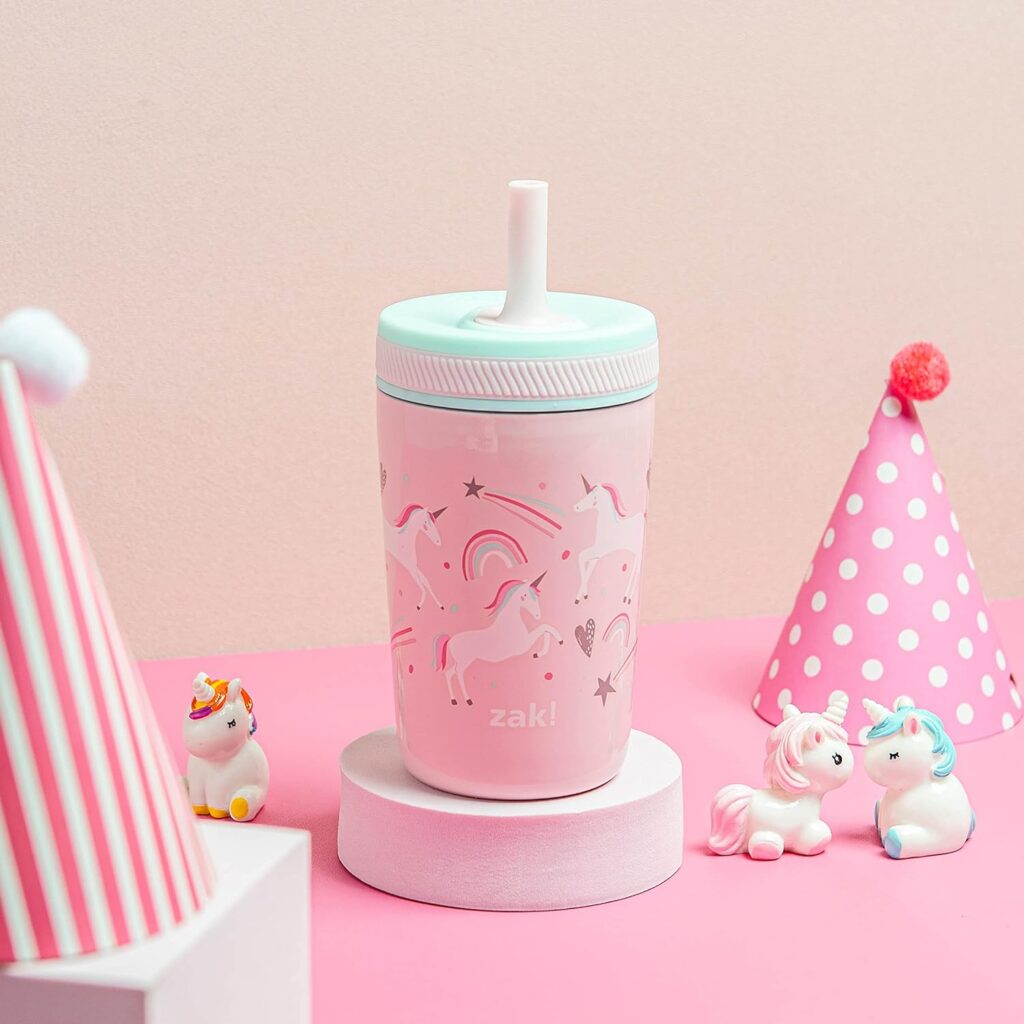 Zak Designs Kelso Toddler Cup For Travel or At Home, 12oz Vacuum Insulated Stainless Steel Sippy Cup With Leak-Proof Design is Perfect For Kids (Fanciful Unicorn)